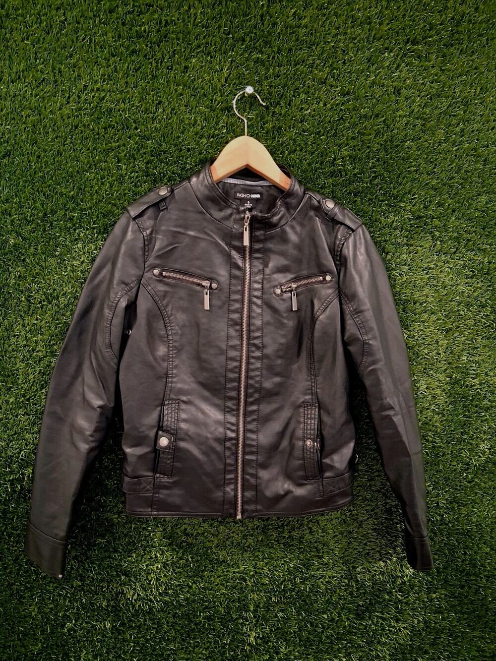 Fashion Nova Womens Faux Leather Moto Jacket Black Size S Full Zip Racer Bomber